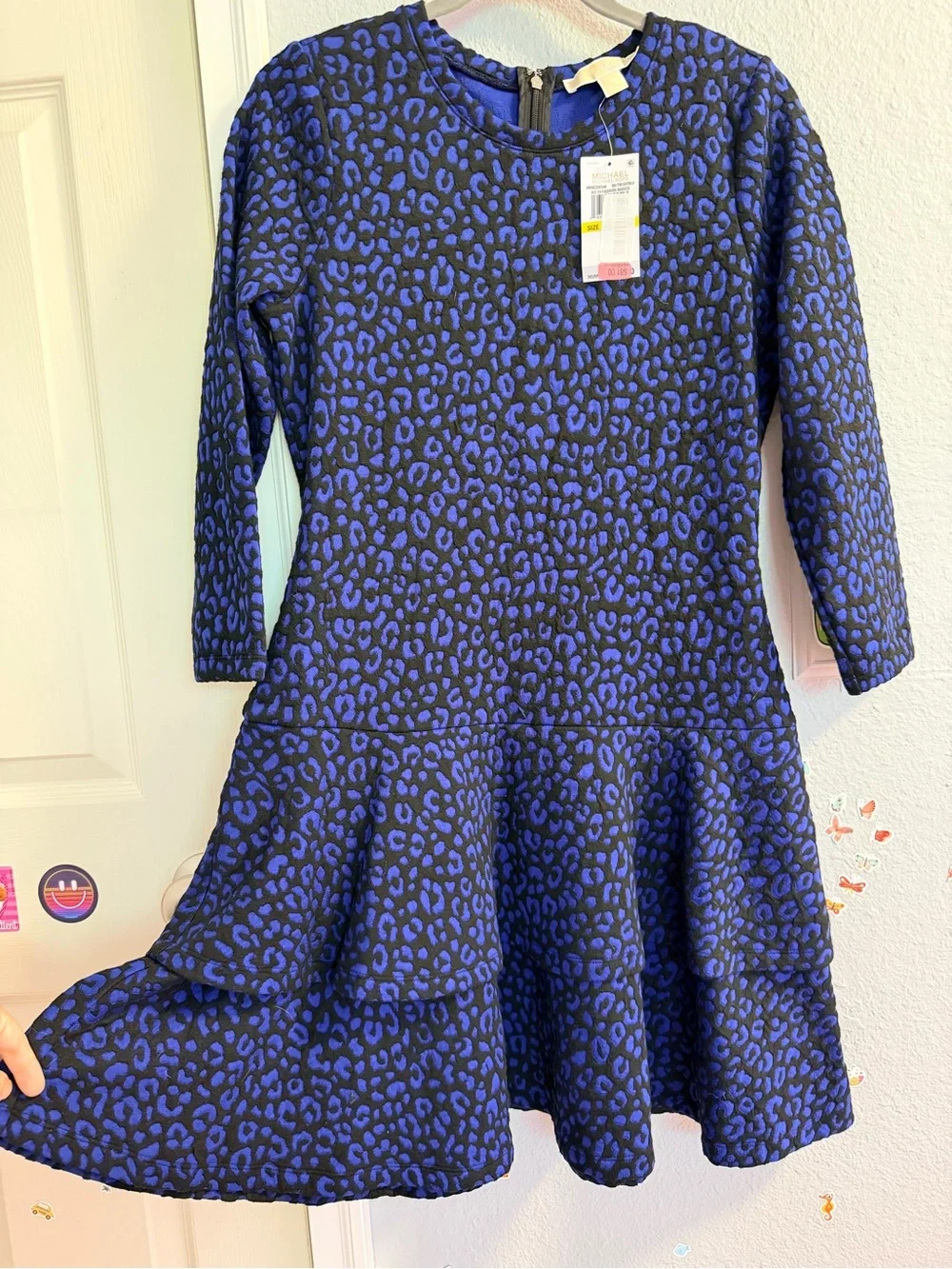 NWT Michael Kors Blue Leopard Print Fit & Flare Dress